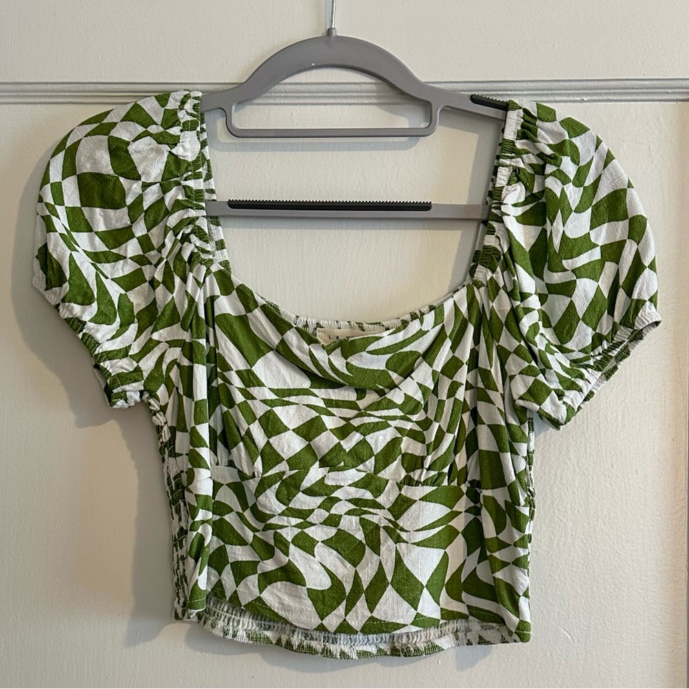 Green and White LA Hearts Crop Top